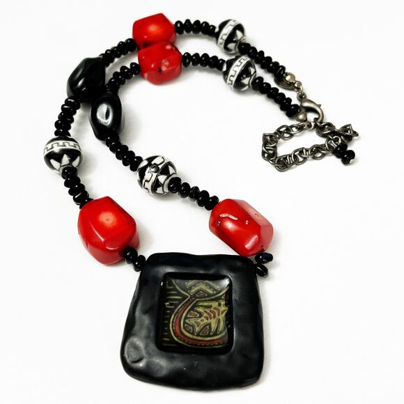 Chico’s Vintage Asian Style Beaded Pendant Necklace - Picture 1 of 6